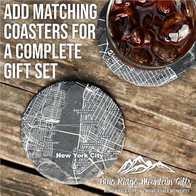 Blue Ridge Mountain Gifts - New York City Souvenir - New York Glassware Gift, Etched City Map, Laser Engraved and Dishwasher Safe