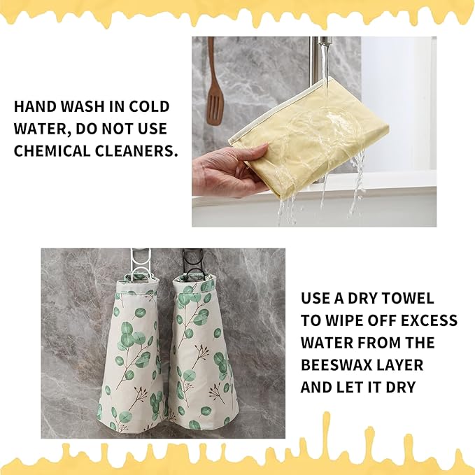 Beeswax Bread Bags for Homemade Bread. Beeswax Bags for Sourdough（2 Pack Eucalyptus Leaf Design). 11 * 15IN. ZSHLXM