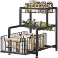 Pull Out Spice Rack Organizer for Cabinet Kitchen Storage Shelf Slide Out Drawer Counter Shelves Slip-Resistant Design for Jars and Bottles Space-Saving (Black, 3Tier)
