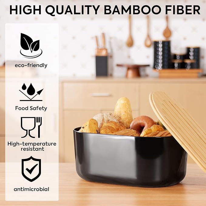 HouseJoy Large Bread Box for Kitchen Countertop,Fiber Bread Box With Cutting Board Lid,Black Bread Storage for Homemade Container,Corner Bread Holder for Toast Bagel Donut Cookies