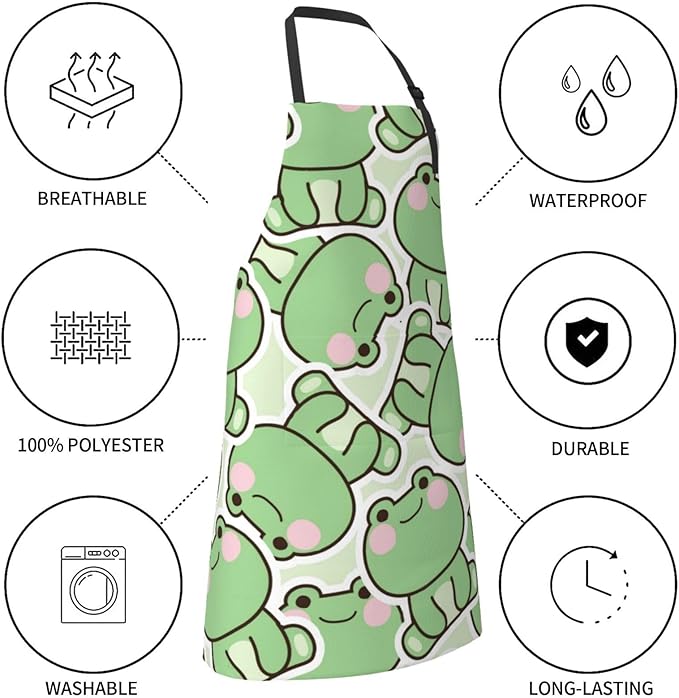 Cute Funny Frog Apron for Women Men Apron With Adjustable Neck strap, Kitchen Apron for Cooking Painting Baking