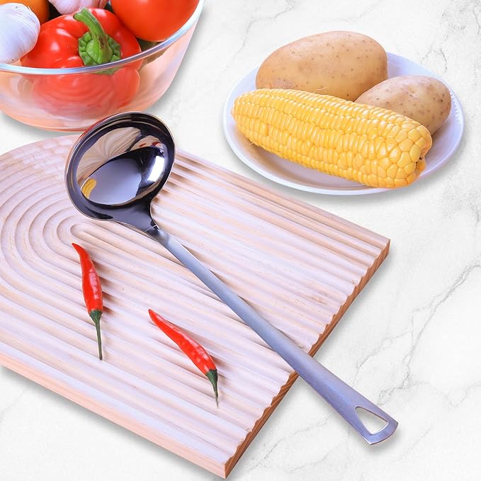 Cooking Spoon 12.2 Inches Kitchen Stainless Steel Round Ladle, Heavy-Duty, Heat Resistance, Rust-Resistant Kitchen Ergonomic Handle for Chefs Serving Soups, Stews