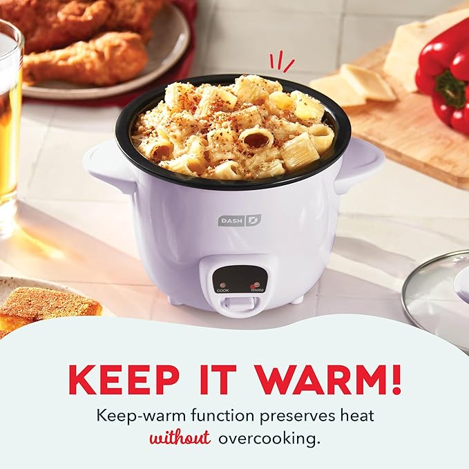 Dash Mini Rice Cooker Steamer with Removable Nonstick Pot, Keep Warm Function & Recipe Guide, 2 cups, for Soups, Stews, Grains & Oatmeal - Lavender