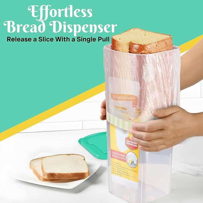 Flexzion 2 Pack Airtight Bread Containers - Clear BPA-Free Storage Box for Kitchen Countertop, Space-Saving & Durable Plastic Loaf Container & Dispenser, Green