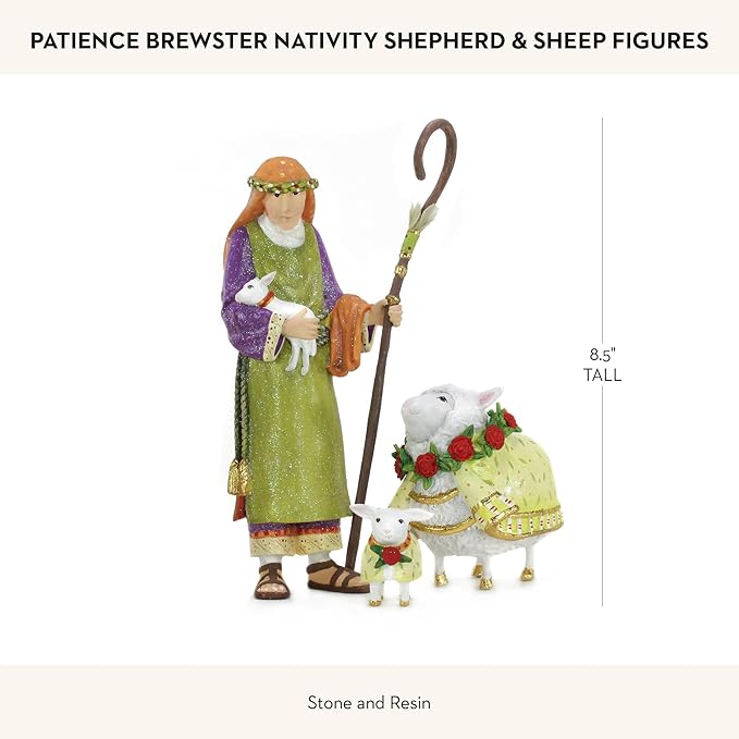 MACKENZIE-CHILDS Patience Brewster Nativity Figurine, Christmas Nativity Home Decor, Shepherd and Sheep
