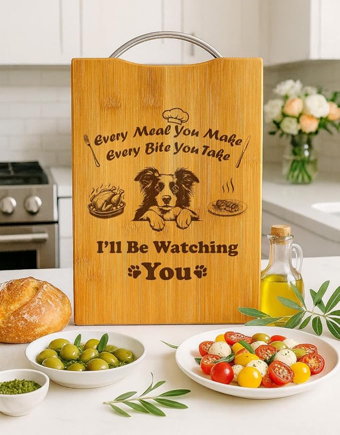 Personalized Engraved Cutting Board, Funny Gift for Dog Lovers, Handmade Kitchen Decor – I’ll Be Watching You (Border Collie)