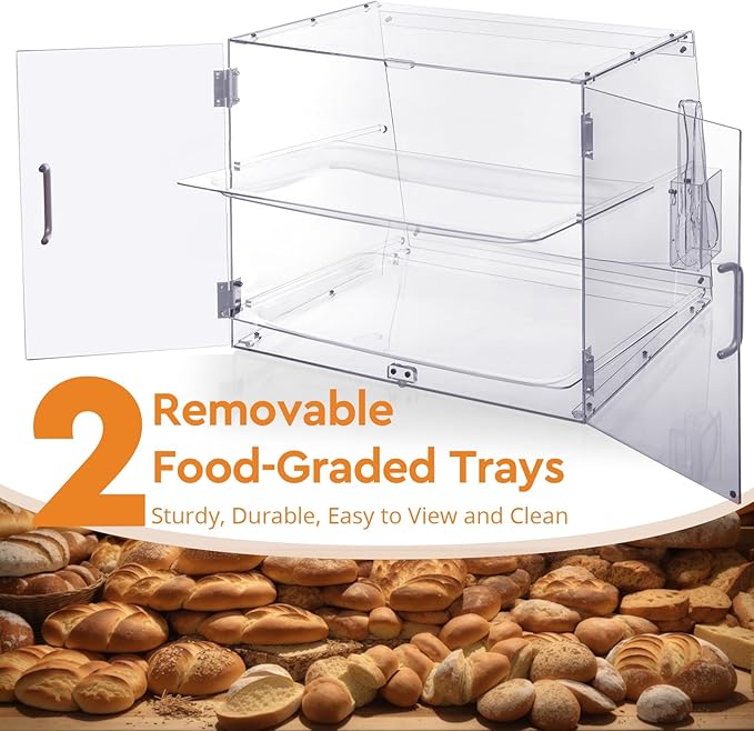 Bakery Display Case, Pastry Display Case Countertop 2 Tier Tray, Display Cabinet Box for Baking Enthusiasts, Acrylic Clear Boxes for Bread Pastry Desserts Food Cookie