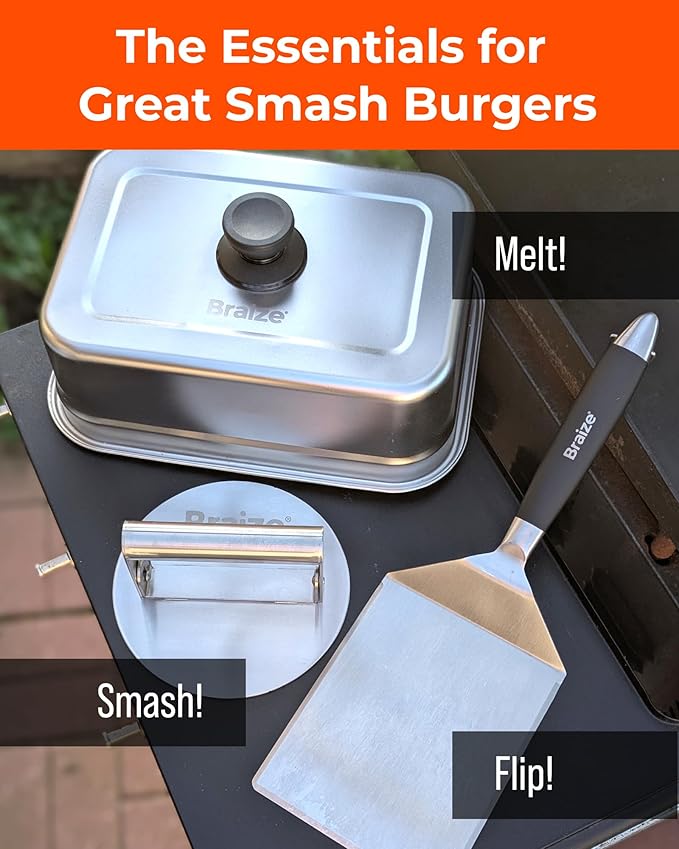 Smash Burger Press Kit, Stainless Steel Burger Press - Heavy Duty Grill Tools for Smashburgers, Flat Top Griddles, Cast Iron Pans, BBQ Accessories for Home Chefs (Dome Set)