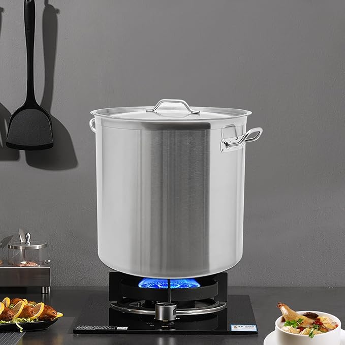 100 Quart Stainless Steel Pot with Lid, 19.7×19.7In Large Stock Pot, Stainless Steel Stockpot for Canteen, Breakfast Shop, Home, Restaurant