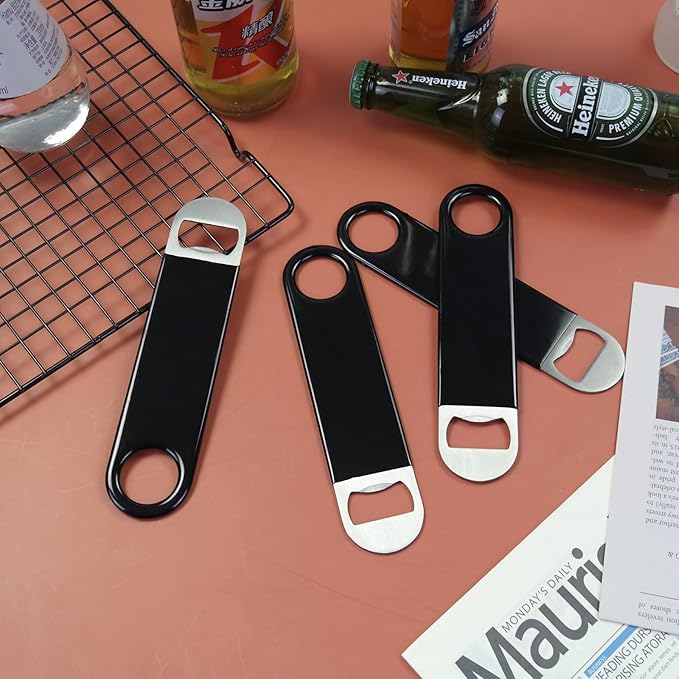 12 Pcs Flat Beer Bottle Openers, Stainless Steel Beer Openers for Party, Bar, Restaurant, Black
