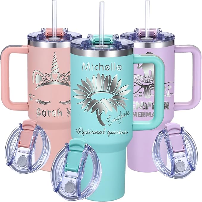 iProductsUS Personalized 40oz Tumbler with Handle & Straw Christmas Gift for Mom or Wife! Custom Engraved Name, Spill-Proof Lid, Insulated Stainless Steel Travel Coffee Mug (Sea Moss)