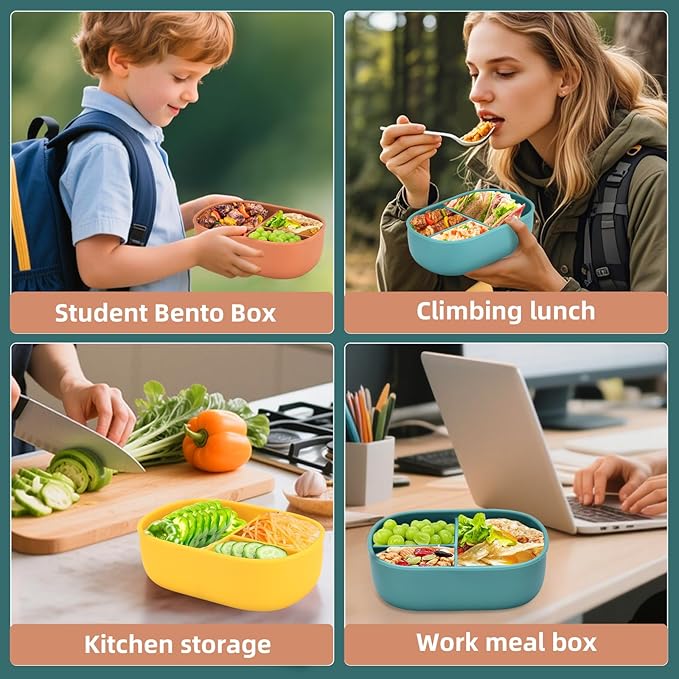 Bento Box, Ideal Leakproof Lunch Box Containers for Adults Men Women with 3 Compartments, Durable Lunch Containers for Family