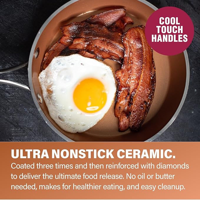 Gotham Steel Hammered 15 Pc Ceramic Cookware Set Nonstick, Deep Copper Pots and Pans Set Non Stick with Bakeware & Deep Fry Pan, Non Toxic PFOA PFOS Free, Induction Oven and Dishwasher Safe