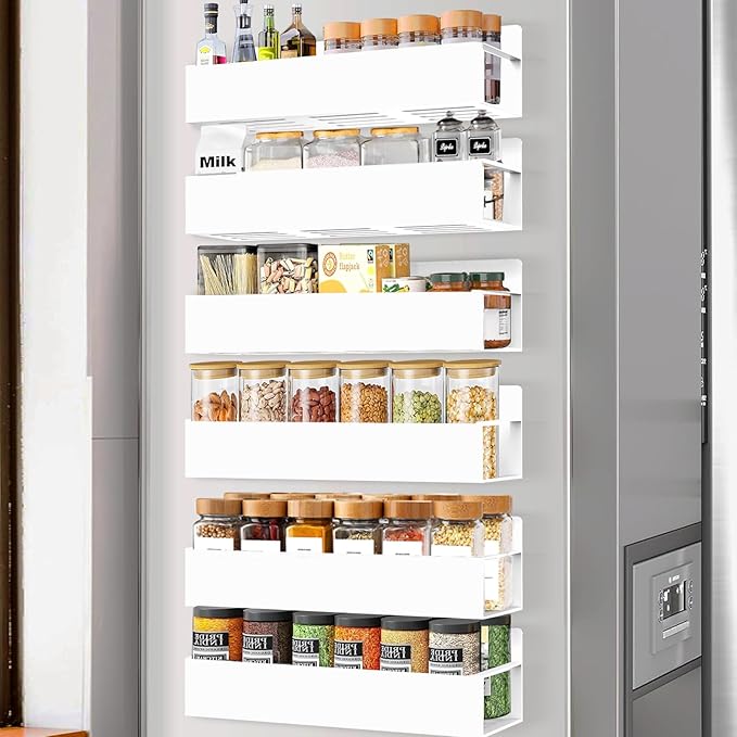 Magnetic Spice Rack Organizer for Fridge Seasoning Organizer for Kitchen storage with Screw Magnetic Shelf for Refrigerator and Oven (6pack-White)