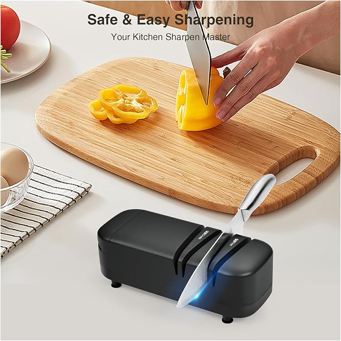 Professional Knife Sharpener Tool, Electric Knife Sharpener for Home, 2-Stages Scissors Knives Quick Sharpening & Polishing for Kitchen, Black