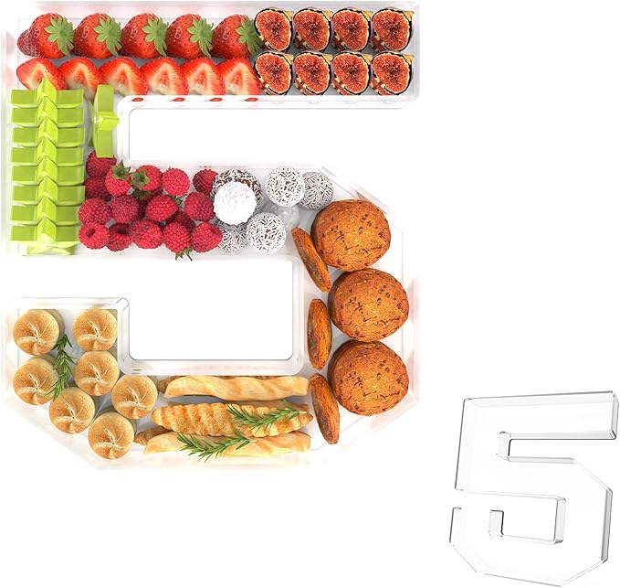 11" Acrylic Number Charcuterie Tray, Fillable Number Charcuterie Box for Food, Reusable Serving Cake Candy Dish Display Tray for Birthday Anniversary Party Decoration (Square Number 5)