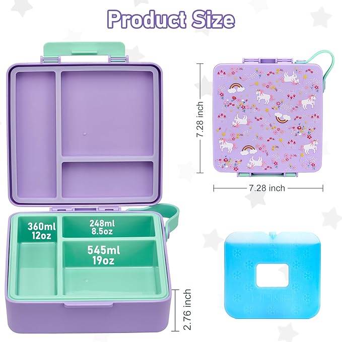 Chill Bento Lunch Box for Kids Adult with Ice Pack,Leak Proof 3 Compartments Lunch Container for Kids,Ice Pack Detachable Bento Box,BPA Free,Dishwasher & Microwave Safe-PHorse