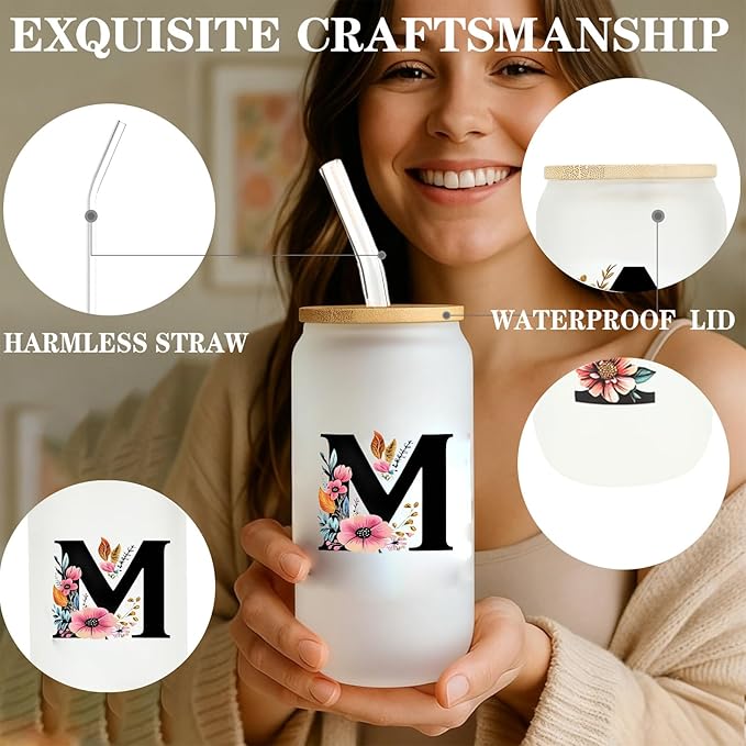 Monogrammed Glass Drinking Cup With Lid Straw Personalized Customized Post Cards 16th 18th 19th 20th 21st 30th 40th 50th 60th 70th 80th 90th 45th 65th 75th 1974 1964 40 60 70 Year Old Funny,Gift B