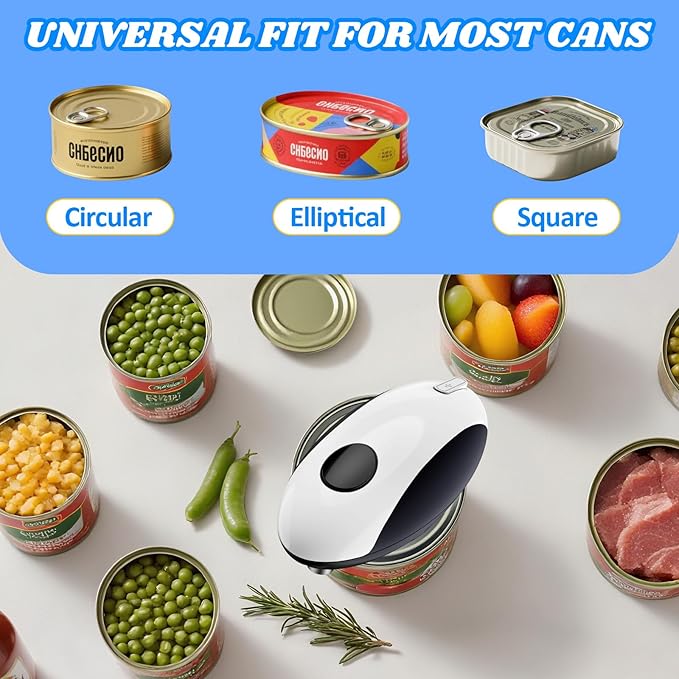USB Rechargeable Electric Can Opener - Battery Operated, One Touch Auto Operation, Magnetic Lid Holder & Smooth Edge Cutting, Cordless & Hands Free Tin Opener for Seniors, Works with All Standard Cans