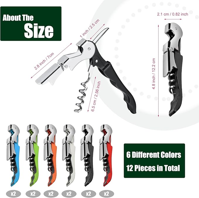 12 Pieces wine key wine opener Stainless wine bottle opener Fold Serrated Foil Cutter wine keys for bartenders for Family, Company Party,Bars,Restaurants(6 Color)