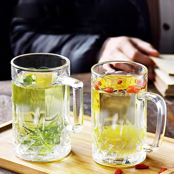 32 Ounces Beer Stein Mugs - 2 Pack Extra Large German Style Clear Tall Beer Glasses for Men - Heavy Duty Thick Glass With Handle