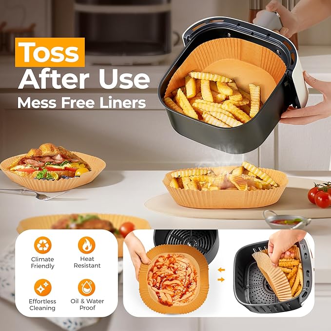 500 Pcs Air Fryer Paper Liners, 8" Square Air Fryer Liners Disposable, Heavy-Duty Parchment Paper for 5-8 qt Airfryer Basket, Non-Stick & Grease-Proof Baking Liner for Oven Pan