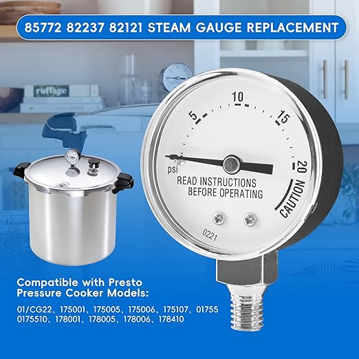 85772 Pressure Cooker Gauge, Replacement for Presto Steam Gauge 82237 82121, Fit Presto Pressure Canner Models 175107、01755、0175510、178001、178005, Measurement Accuracy