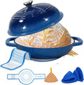 Enameled Cast Iron Dutch Oven with Lid, 11" Dutch Oven Bread Baking Kit, 6 Quart Blue Thick Enamel Bread Pan, Silicone Baking Mat - Family Gifts