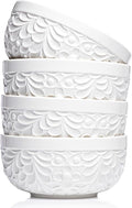 32Oz Ceramic Bowls for Kitchen with Nature-Inspired Engravings - Set of 4 - Versatile Ramen Bowl Set for Pasta, Chili, Oatmeal, Cereal, Rice, Fruit, Soup - Dishwasher, Microwave, Oven, Freezer Safe