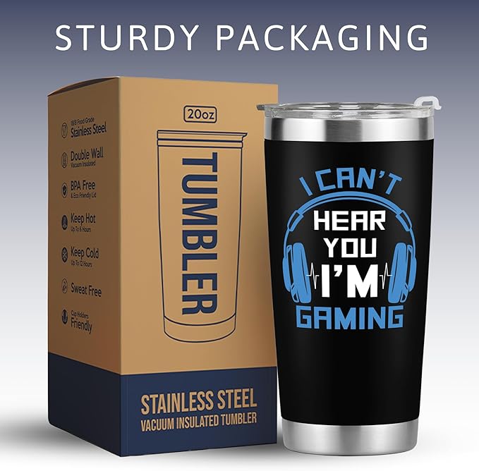 Gaming Gifts for Men, Boys, Women, Boyfriend - Fathers Day Game Gift - I Can't Hear You I'm Gaming Gift - 20 Oz Stainless Steel Tumbler