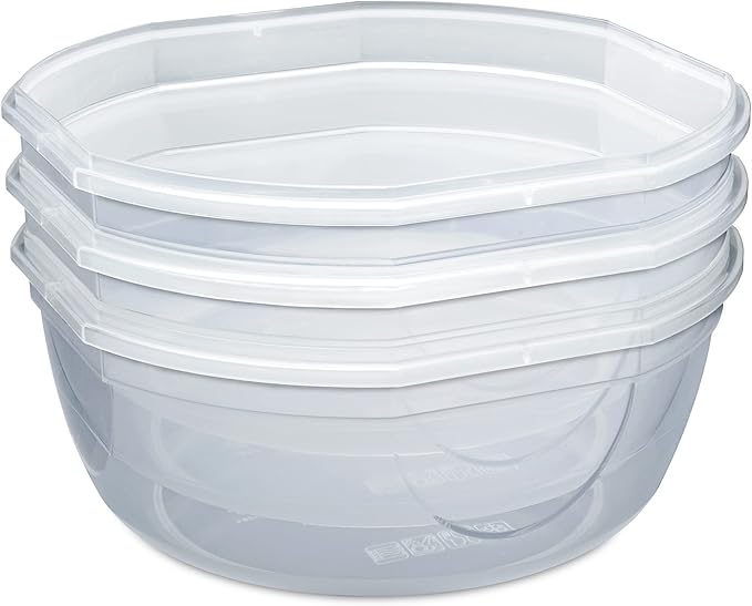 Sterilite Ultra-Seal 2.5 Qt Bowl, Airtight Food Storage Container, Plastic, Latching Lid, Microwave and Dishwasher Safe, Clear With Red Gasket, 4-Pack
