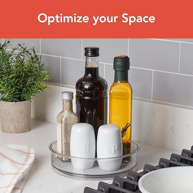 Spectrum Small Lazy Susan Organizer 7.5 in for Cabinets Refrigerator Pantry Table, Oyster Gray Rotating Storage Spice Rack Turntable for Sauces Jams or Tiny Jars, Spinning Fridge Organizer