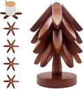 Wooden Trivets for Hot Dishes, Tree Shape Trivet Set, 4 Wooden Trivets + 1 Stand, Stackable Christmas Tree Design, Natural Foldable Kitchen Wooden Trivet, for Pans, Pot, Bowl, Teapot, Hot Pot Holder