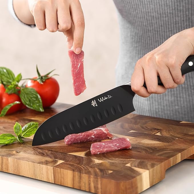 Wakoli Titanium Noir Santoku Knife – 7.1-Inch Professional Chef Knife | 5Cr15MoV Stainless Steel Blade with Black Titanium Coating | Ergonomic G10 Handle | Razor-Sharp Kitchen Knife in Gift Box