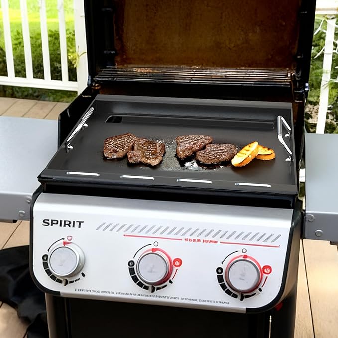 Full Size Griddle Insert with Handles for Weber Spirit 300 Series(2025 Models), Flat Top Grill Insert Replacement Parts for Weber Spirit E310 E325 EP325(2025), Non-stick Carbon Steel, Black