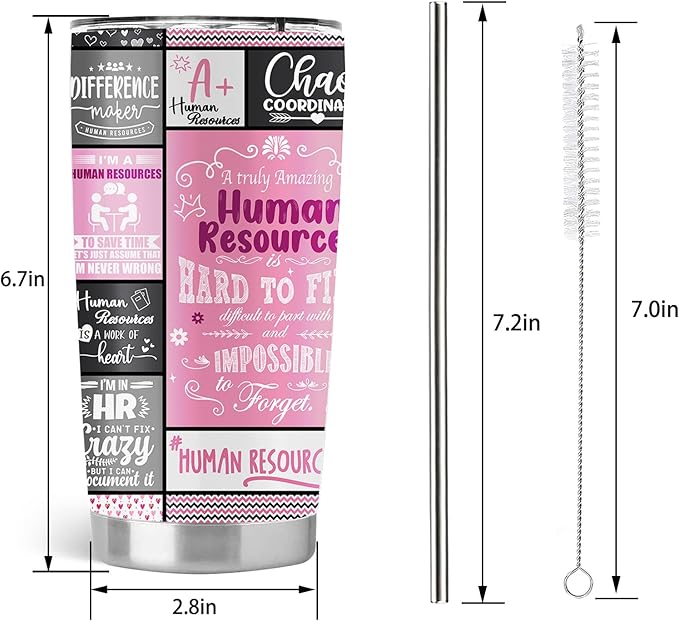 Human Resources Gifts, HR Gifts for Women, Human Resources Professional Day Gifts, HR Co Worker gifts, 20oz Stainless Steel Tumbler with Lid Straw, Pink