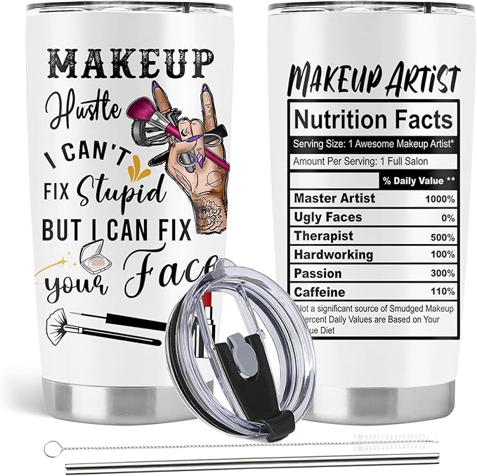 Cosmetology Gifts for Women, Esthetician Makeup Artist Cosmetology Gifts, 20oz Stainless Steel Tumbler with Lid Straw
