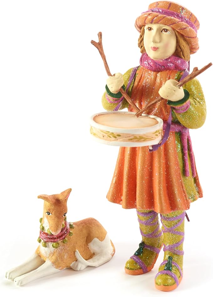 MACKENZIE-CHILDS Patience Brewster Nativity Figurine, Christmas Nativity Home Decor, Little Drummer Boy and Dog