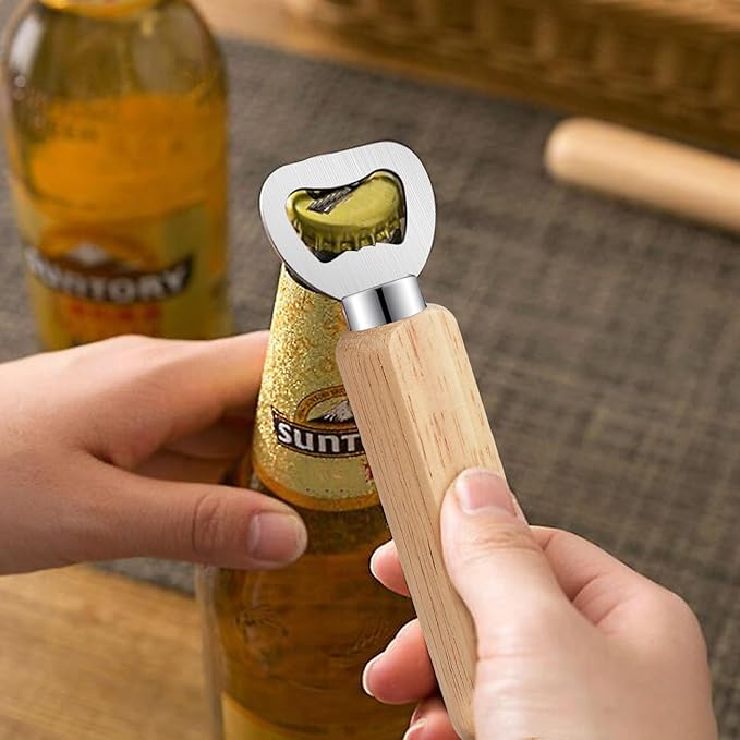 20 Pcs Wooden Bottle Opener, Stainless Steel Wood Handheld Beer Opener, Funny Bartender Bottle Opener for Groomsmen Gifts, Idea for Home Kitchen Wedding Party Bar Restaurant