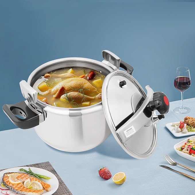 22L Pressure Cooker,60Kpa High Pressure Stovetop Cooker with 3-Layer Composite Bottom, 201 Stainless Steel Pressure Canner with Double Valves for Commercial & Home Use (22L/23.25 Qt)