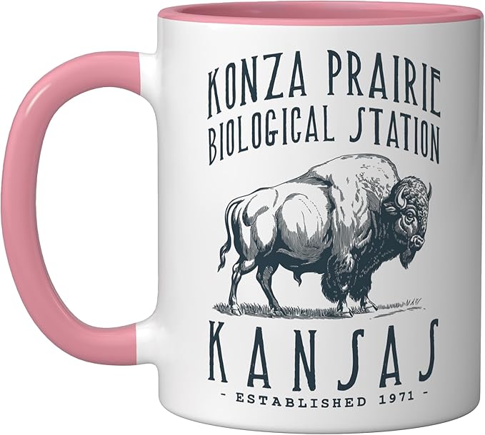 KONZA PRAIRIE, KANSAS. BISON DESIGN Ceramic Mug, Pink/White