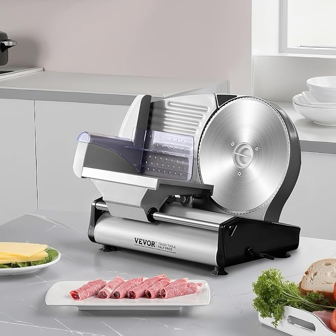 VEVOR Meat Slicer, 8.7 inch Electric Deli Food Slicer with Two Premium SUS420 Blades, 0-0.6 inch Adjustable Thickness, 180W Food Slicer Machine for Meat, Hard Bread and Cheese, Home Use