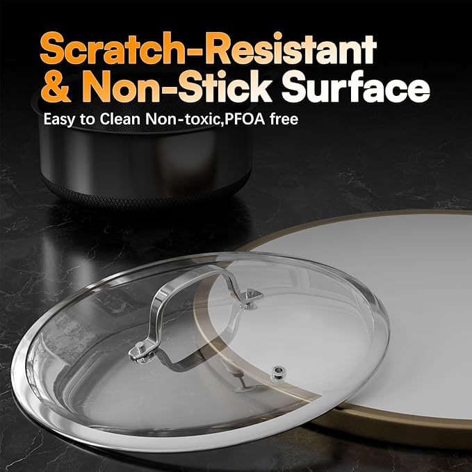Sauce pan with Lid, KURRUNGIE 1.5 & 2.8 QT Hybrid Stainless Steel Cookware Set, PFOA Free 5-Ply Cooking Pots with Lids, Stainless Steel Pans for Cooking, Induction Cookware Oven and Dishwasher Safe