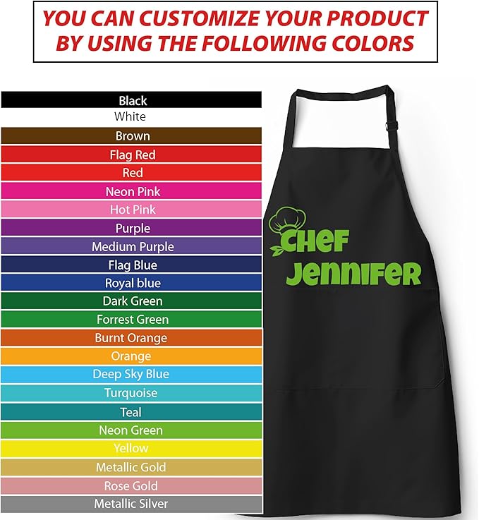 Custom Aprons for Women and Men, Personalized Chef Apron, Personalized Kitchen Apron with Pockets, Grilling & Cooking Aprons, Delantales de Cocina para Mujer, Gifts for Chefs