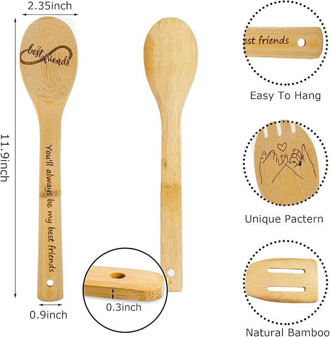 Bestie Gifts,Friend Birthday Gifts for Women,Friendship Gift for Best Friends Female Women Sister Mom Wife Her Girlfriend Coworker Bestie Bff,5PCS Friend Wooden Cooking Spoons