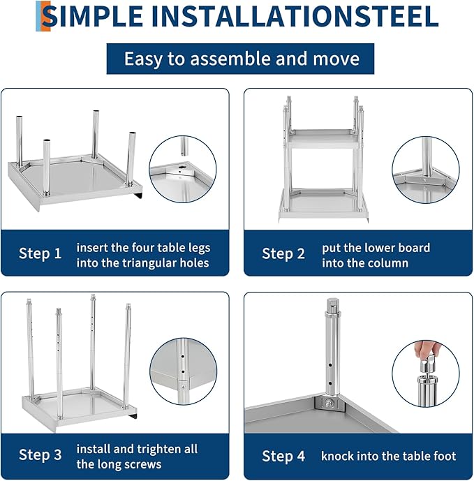 36x28x30 in Stainless Steel Equipment Grill Stand Table 400 LBS Capacity NSF Certified with Adjustable Legs, 2 in Edge Baffle, for Hotel, Home, Commercial Restaurant Kitchen