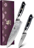 KYOKU Knife Set, Shogun Series 2pc Japanese Style Kitchen Knife Set, 8" Chef 3.6" Paring Knife with Sheath Gift Box, Professional Sharp Damascus Stainless Steel Knives for Meat Vegetable Fruit