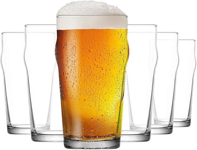 LAV Pint Beer Glasses Set of 6 x 19 oz - Traditional British Pub Pint Glasses - Large Craft Clear Beer, Iced Latte Glasses - Easy Stacking & Lead-Free & Gift Option