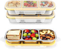 3 Pack Stainless Steel Snack Containers with Lids, Reusable Metal Food Storage Containers, 3 Compartment Leakproof Snack Box, Portable Bento Lunch Snack Boxes for Home, Travel, Outdoor and Camping
