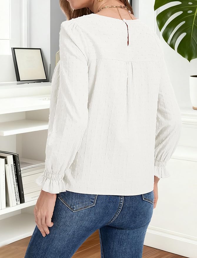 Long Sleeve Shirts Women Dressy Blouses for Women Cute Crew Neck Fall Tops Trendy Women's Clothing 2025 Fashion